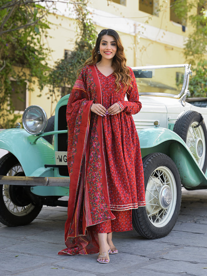 Red-Floral-Cotton-Printed-3-Piece-Anarkali-Set