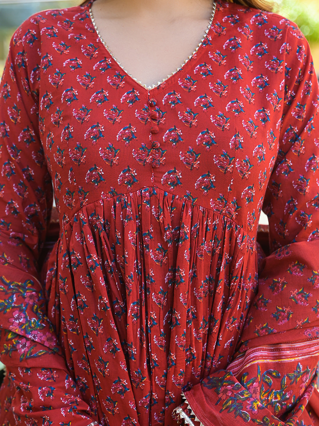 Red-Floral-Cotton-Printed-3-Piece-Anarkali-Set