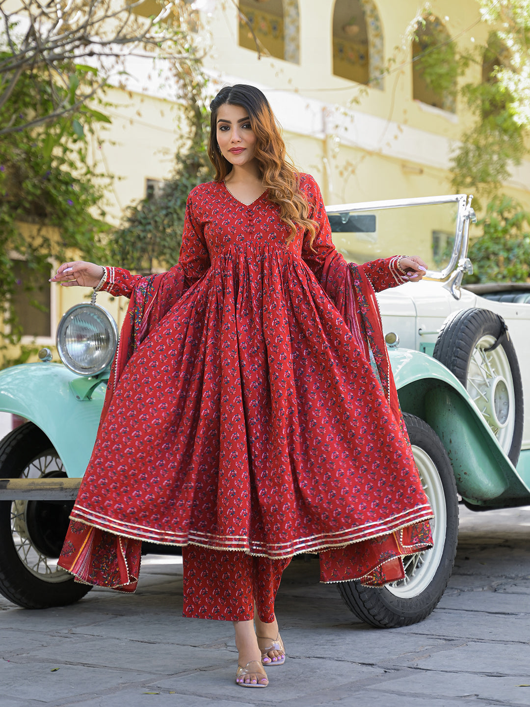 Red-Floral-Cotton-Printed-3-Piece-Anarkali-Set