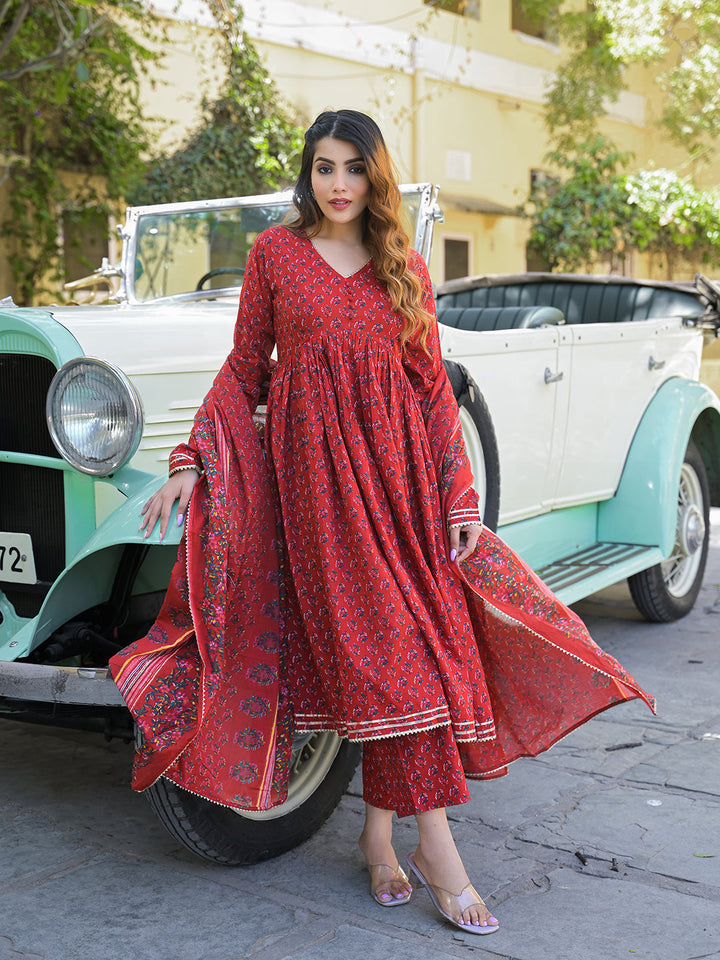 Red-Floral-Cotton-Printed-3-Piece-Anarkali-Set