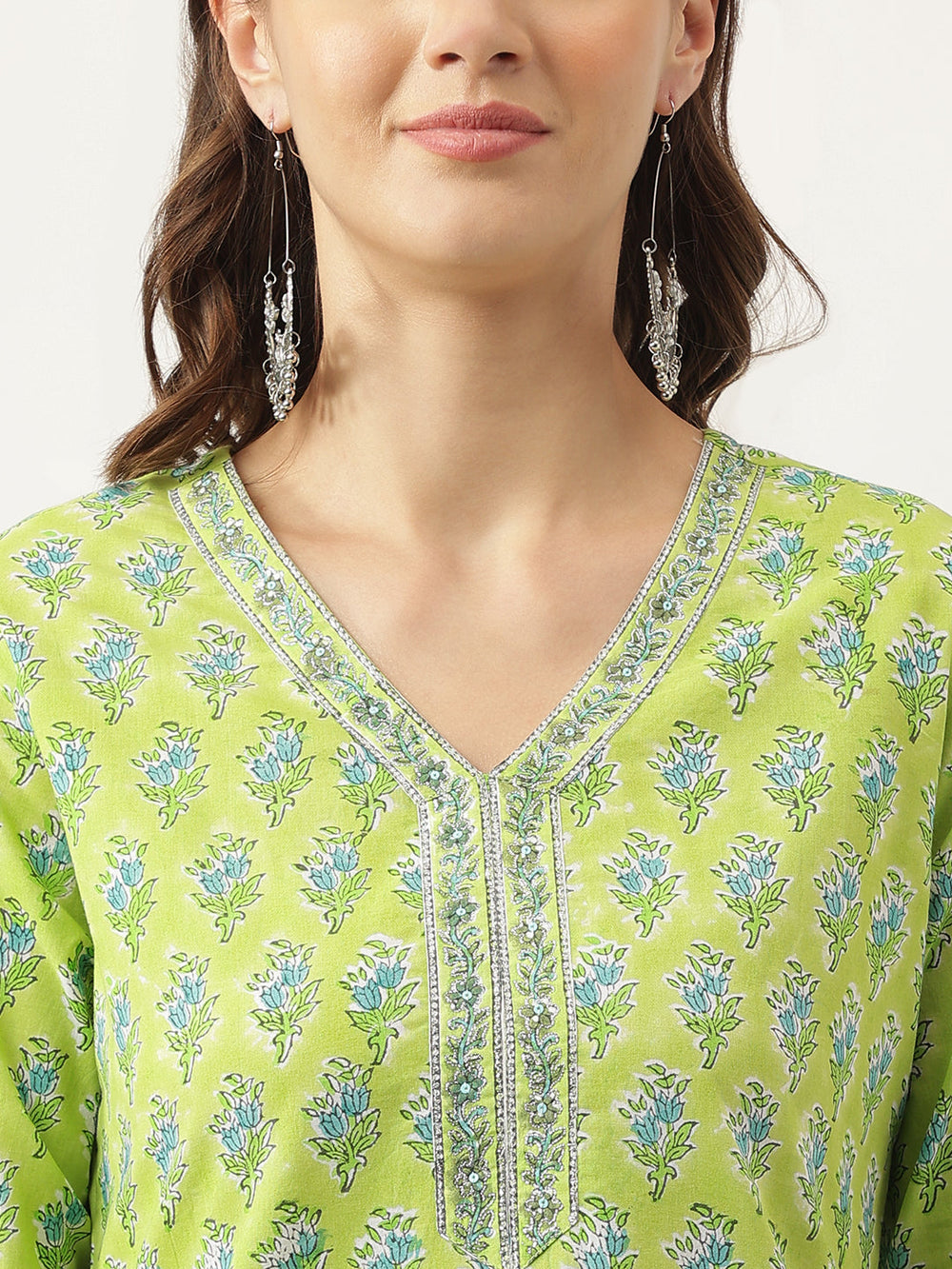 Green-Cotton-Handblock-Floral-Printed-3-Piece-Kurta-Set