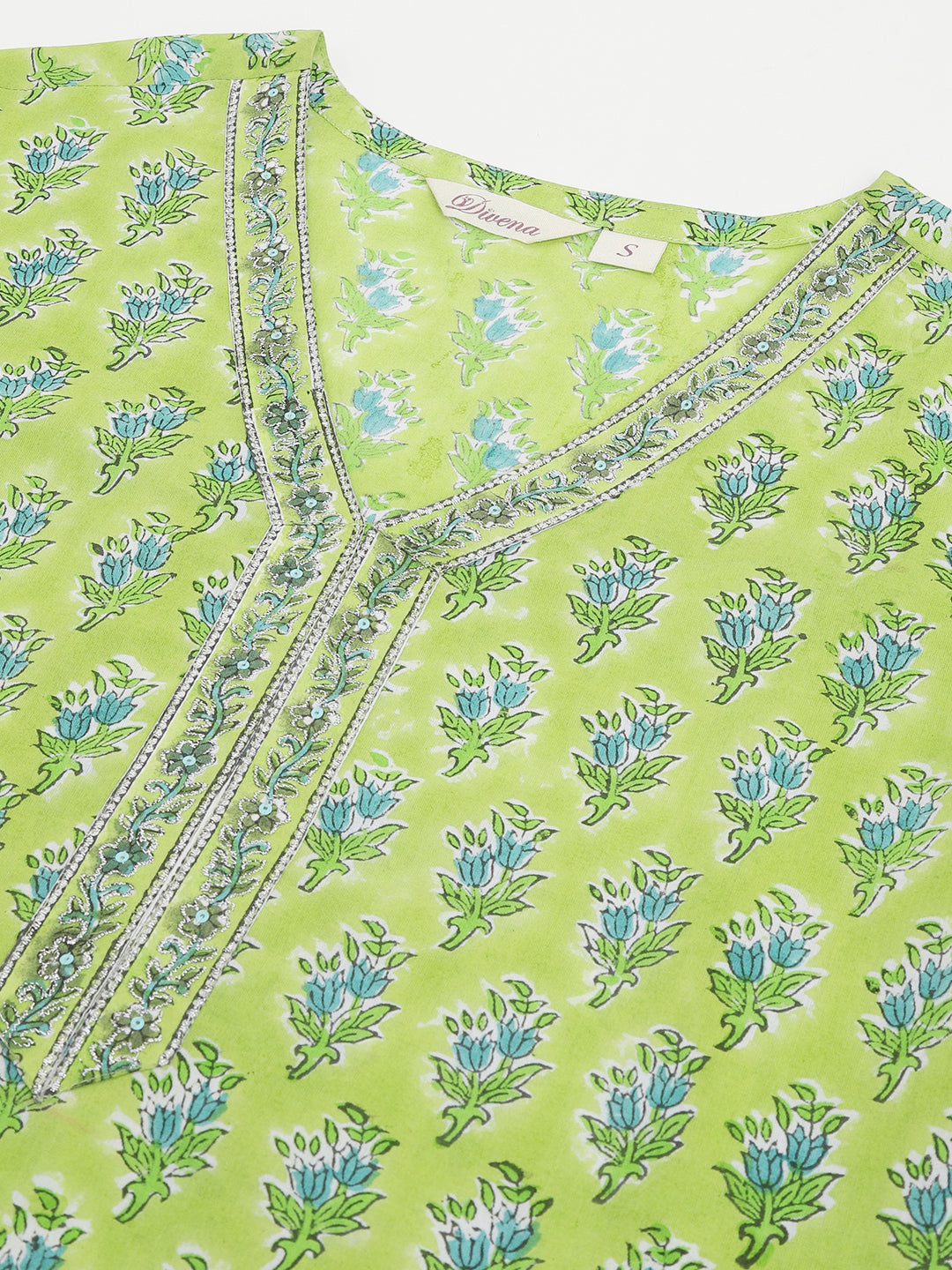 Green-Cotton-Handblock-Floral-Printed-3-Piece-Kurta-Set