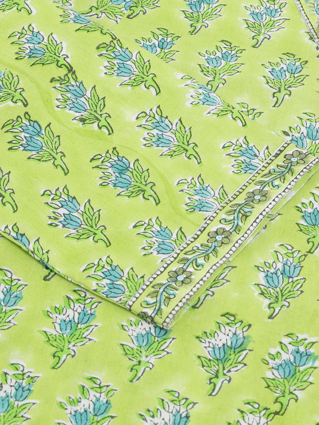 Green-Cotton-Handblock-Floral-Printed-3-Piece-Kurta-Set