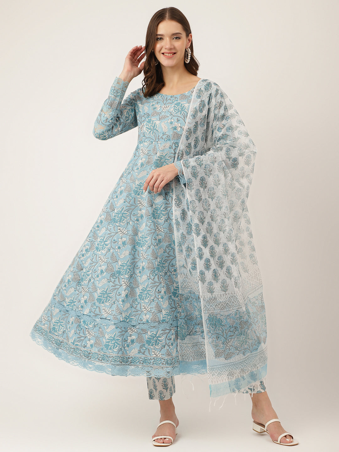 Sky-Blue-Cotton-Hand-Block-Print-3-Piece-Kurta-Set