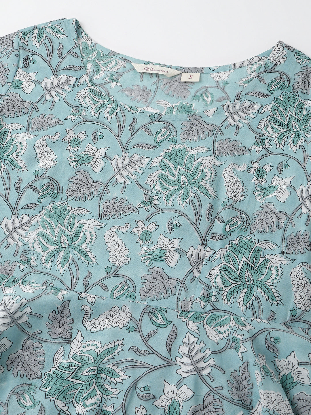 Sky-Blue-Cotton-Hand-Block-Print-3-Piece-Kurta-Set