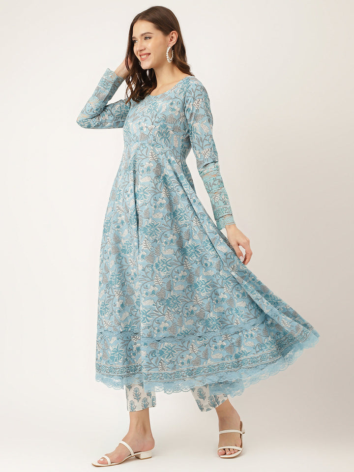 Sky-Blue-Cotton-Hand-Block-Print-3-Piece-Kurta-Set