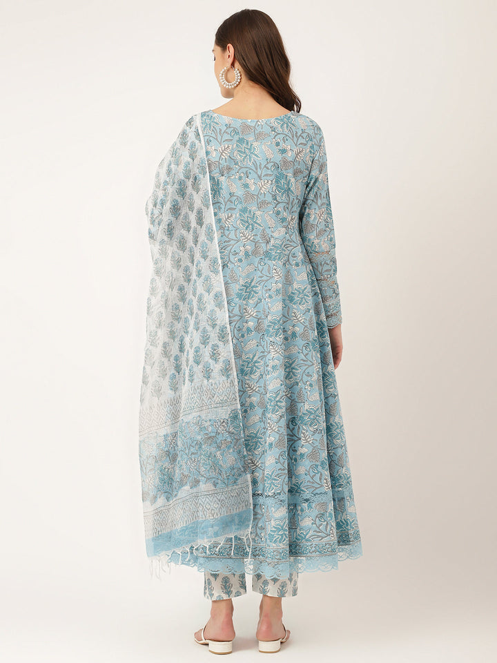 Sky-Blue-Cotton-Hand-Block-Print-3-Piece-Kurta-Set