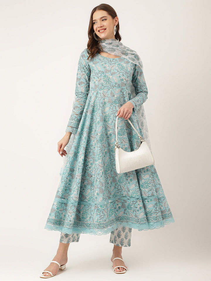 Sky-Blue-Cotton-Hand-Block-Print-3-Piece-Kurta-Set