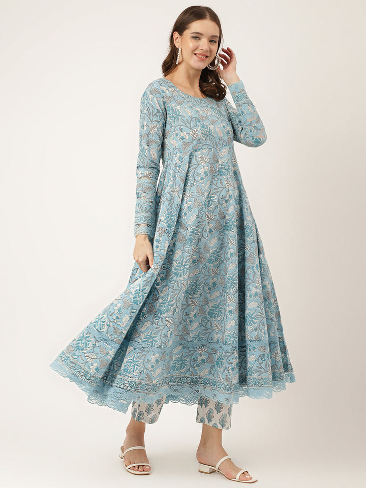Sky-Blue-Cotton-Hand-Block-Print-3-Piece-Kurta-Set