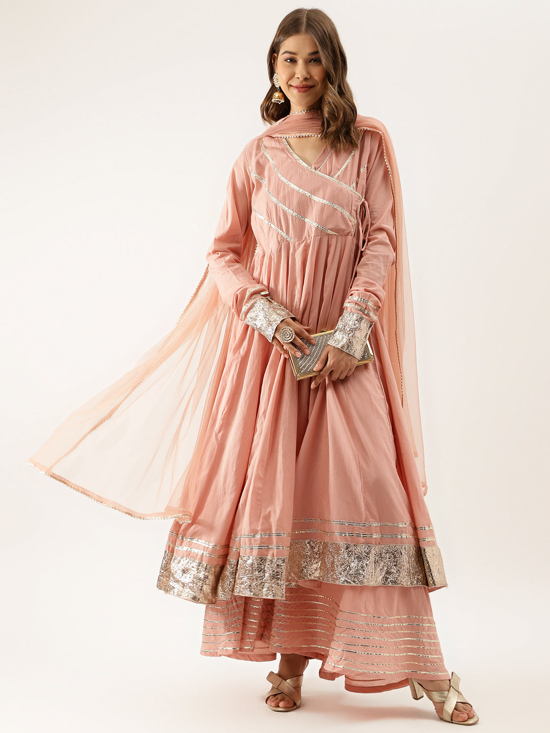 Peach-Cotton-Solid-Gota-Work-3-Piece-Kurta-Set