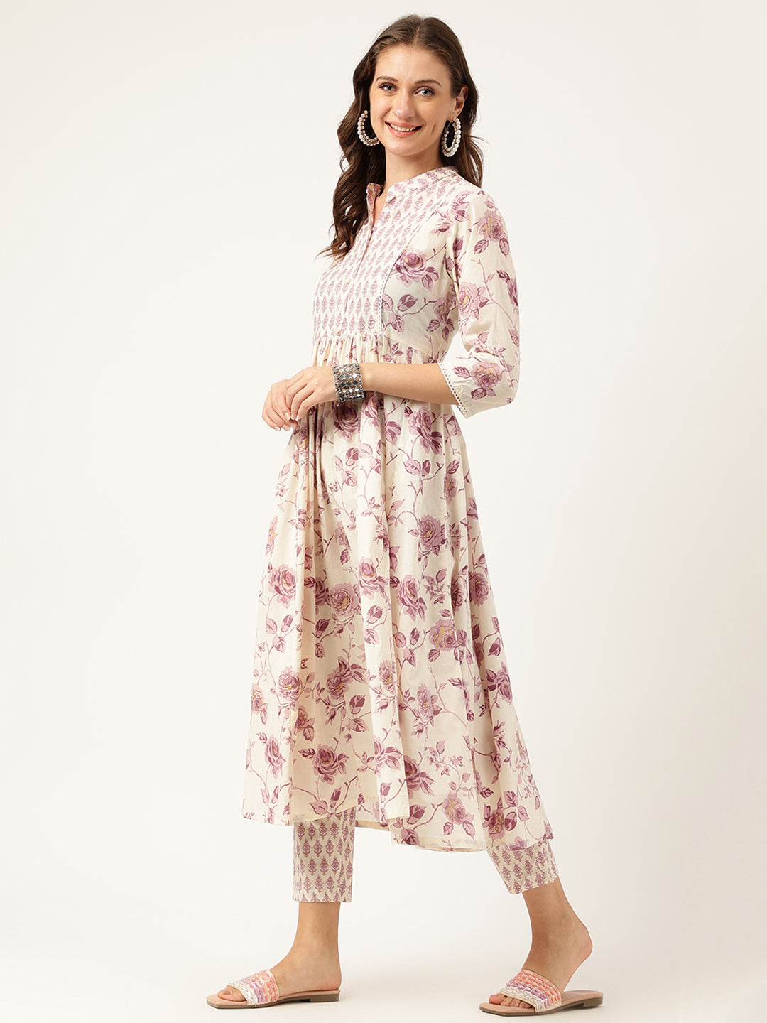 White-Cotton-Floral-Print-Flared-2-Piece-Kurta-Set
