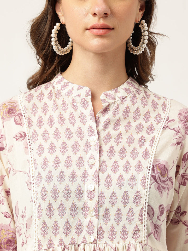 White-Cotton-Floral-Print-Flared-2-Piece-Kurta-Set