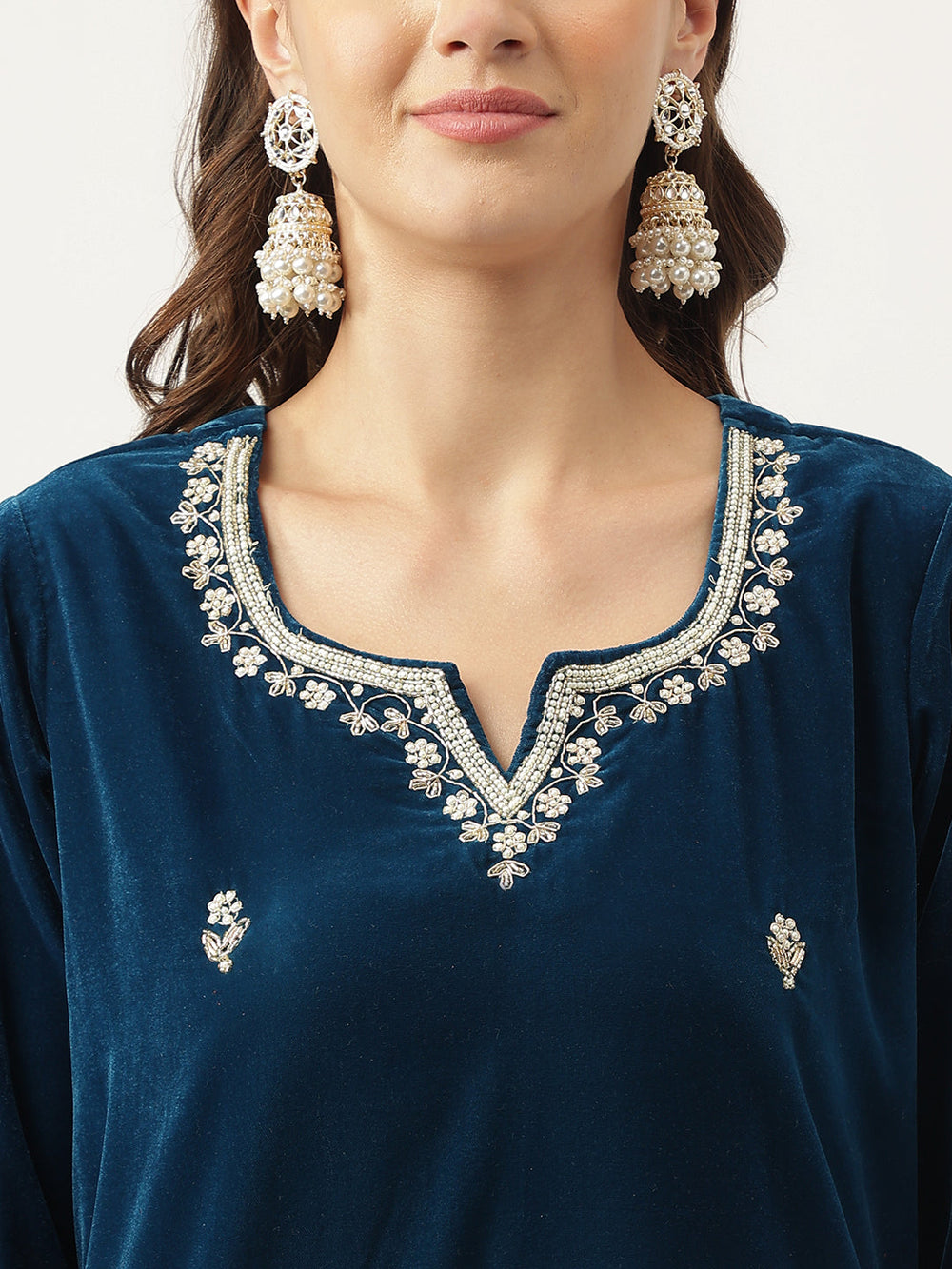 Rayol-Blue-Velvet-Hand-Embroidered-Straight-3-Piece-Kurta-Set