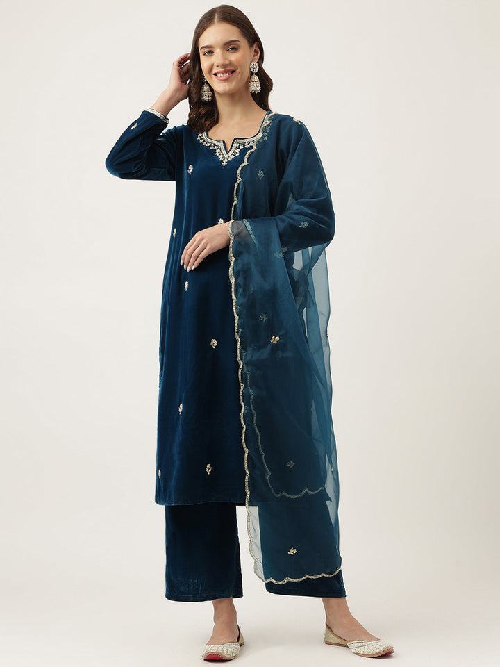 Rayol-Blue-Velvet-Hand-Embroidered-Straight-3-Piece-Kurta-Set