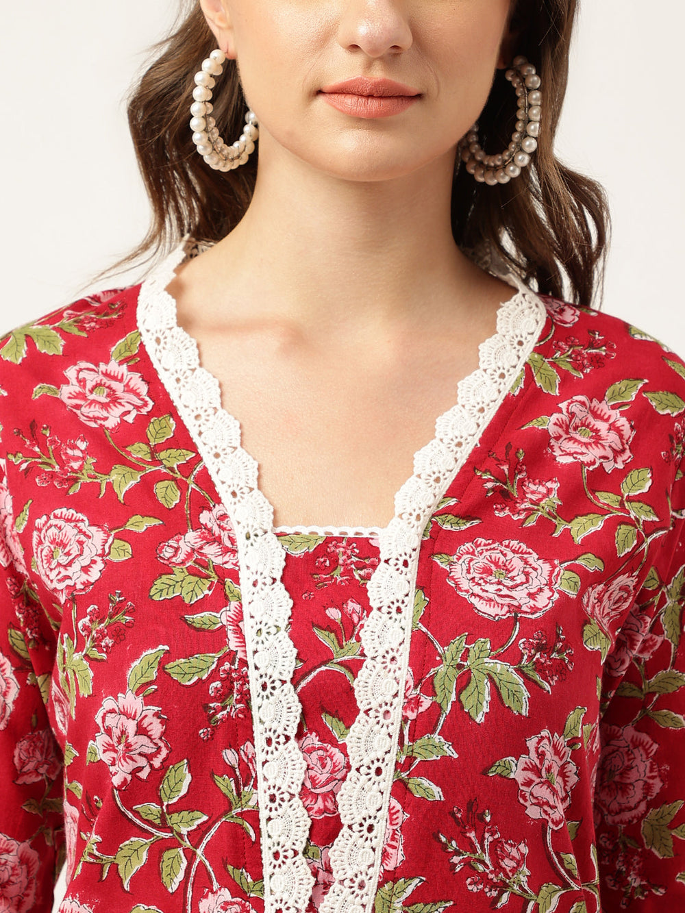 Maroon-Cotton-Handblock-Floral-Printed-3-Piece-Kurta-Set