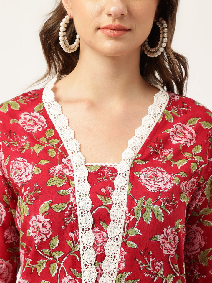 Maroon-Cotton-Handblock-Floral-Printed-3-Piece-Kurta-Set