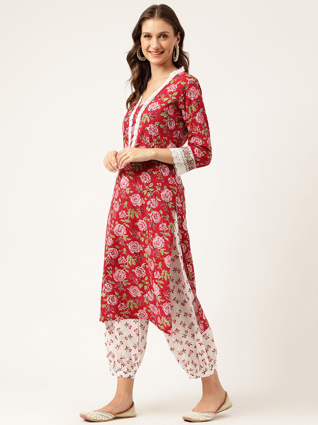 Maroon-Cotton-Handblock-Floral-Printed-3-Piece-Kurta-Set