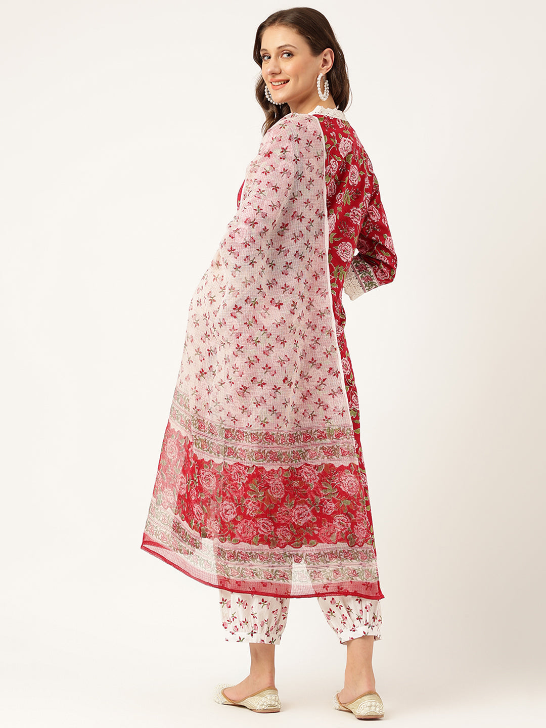 Maroon-Cotton-Handblock-Floral-Printed-3-Piece-Kurta-Set