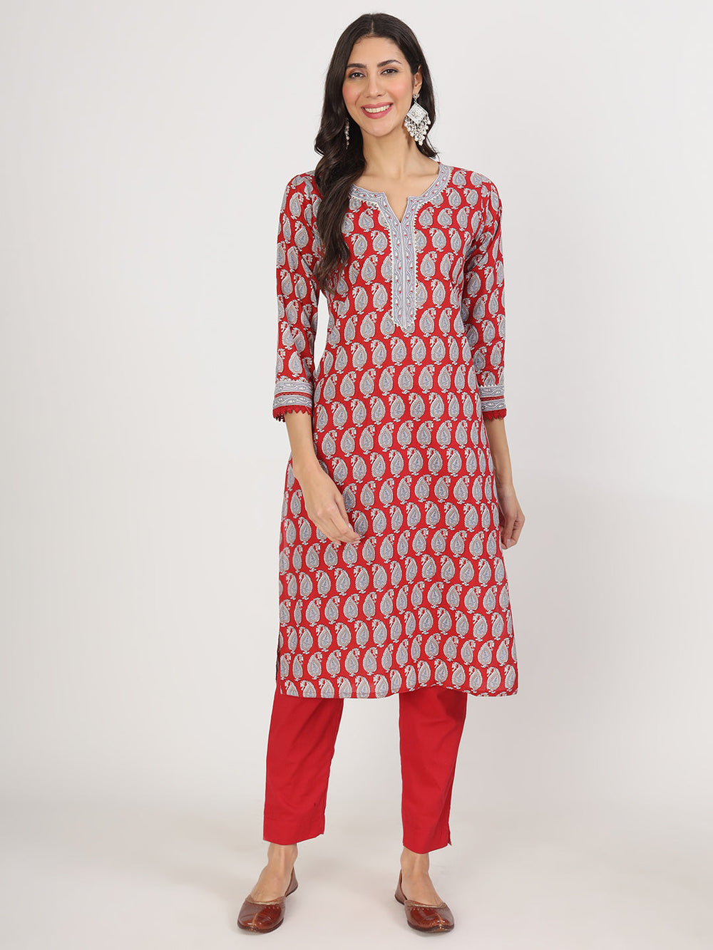 Maroon-Cotton-Paisley-Print-3-Piece-Kurta-Set
