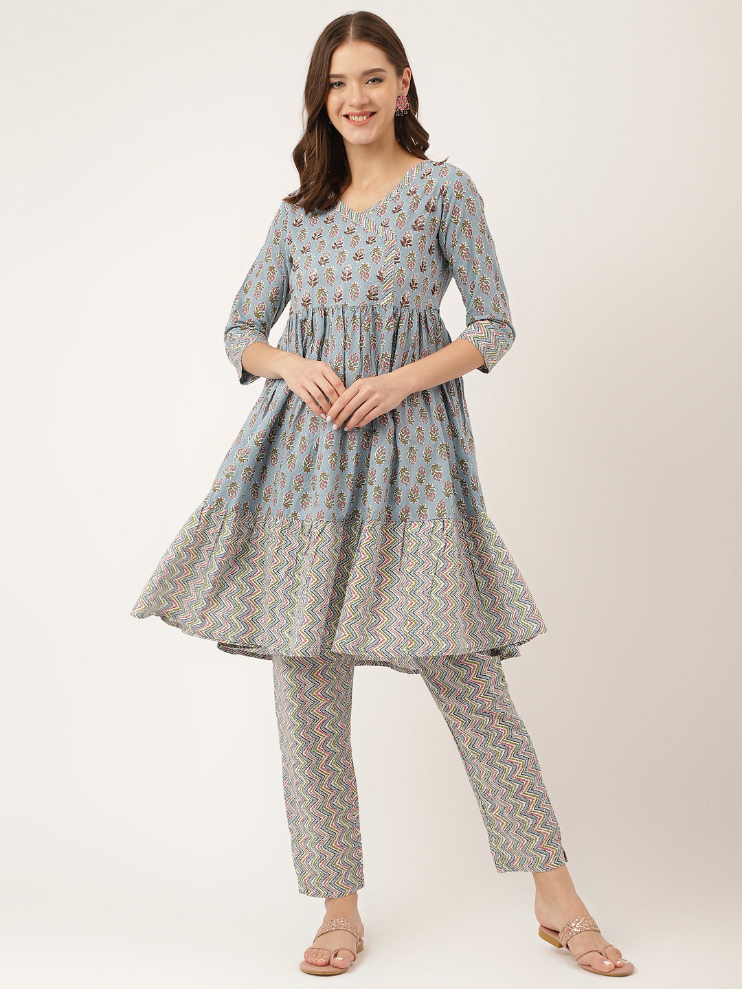 Sky-Blue-Cotton-Hand-Block-Print-2-Piece-Kurta-Set
