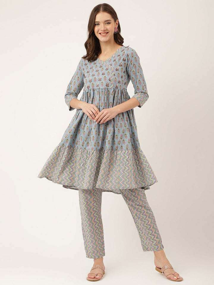 Sky-Blue-Cotton-Hand-Block-Print-2-Piece-Kurta-Set