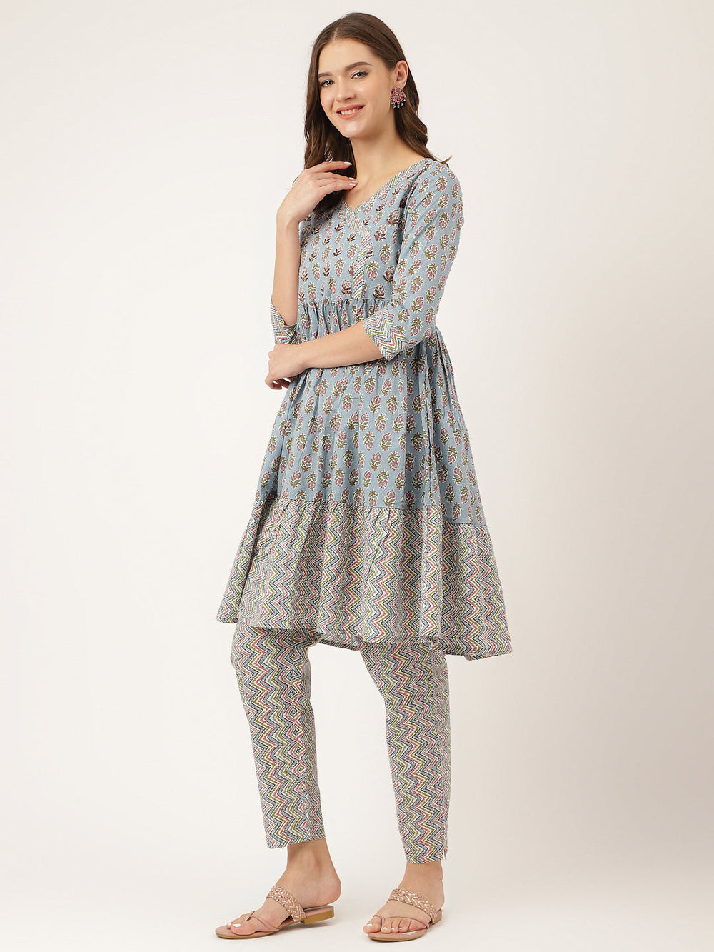 Sky-Blue-Cotton-Hand-Block-Print-2-Piece-Kurta-Set