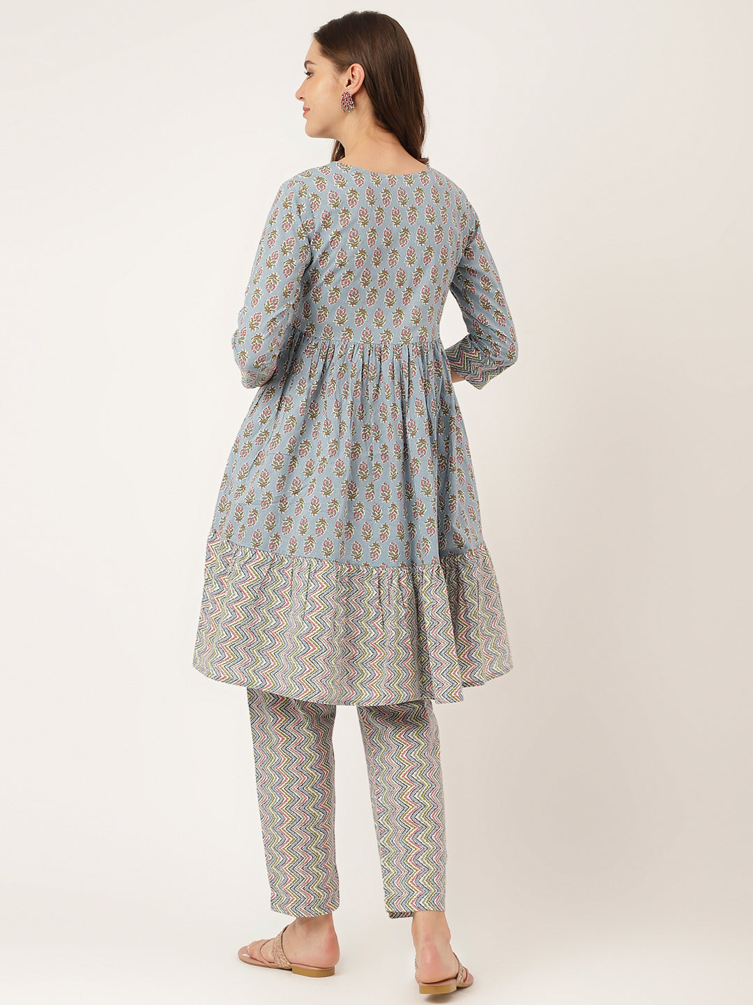 Sky-Blue-Cotton-Hand-Block-Print-2-Piece-Kurta-Set