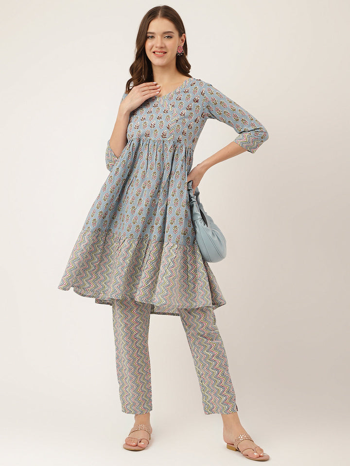 Sky-Blue-Cotton-Hand-Block-Print-2-Piece-Kurta-Set