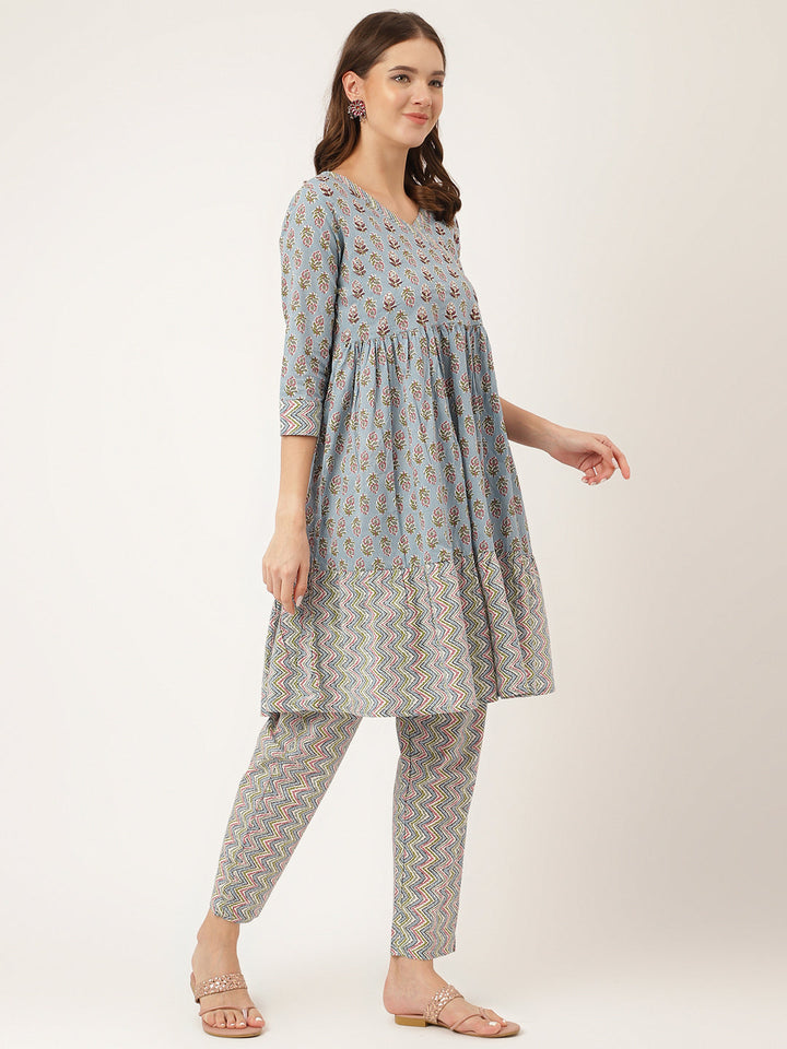 Sky-Blue-Cotton-Hand-Block-Print-2-Piece-Kurta-Set