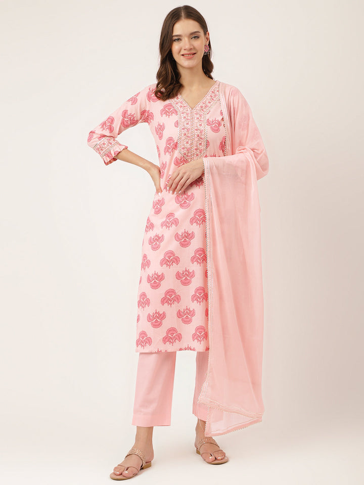 Pink-Cotton-Floral-Print-3-Piece-Kurta-Set