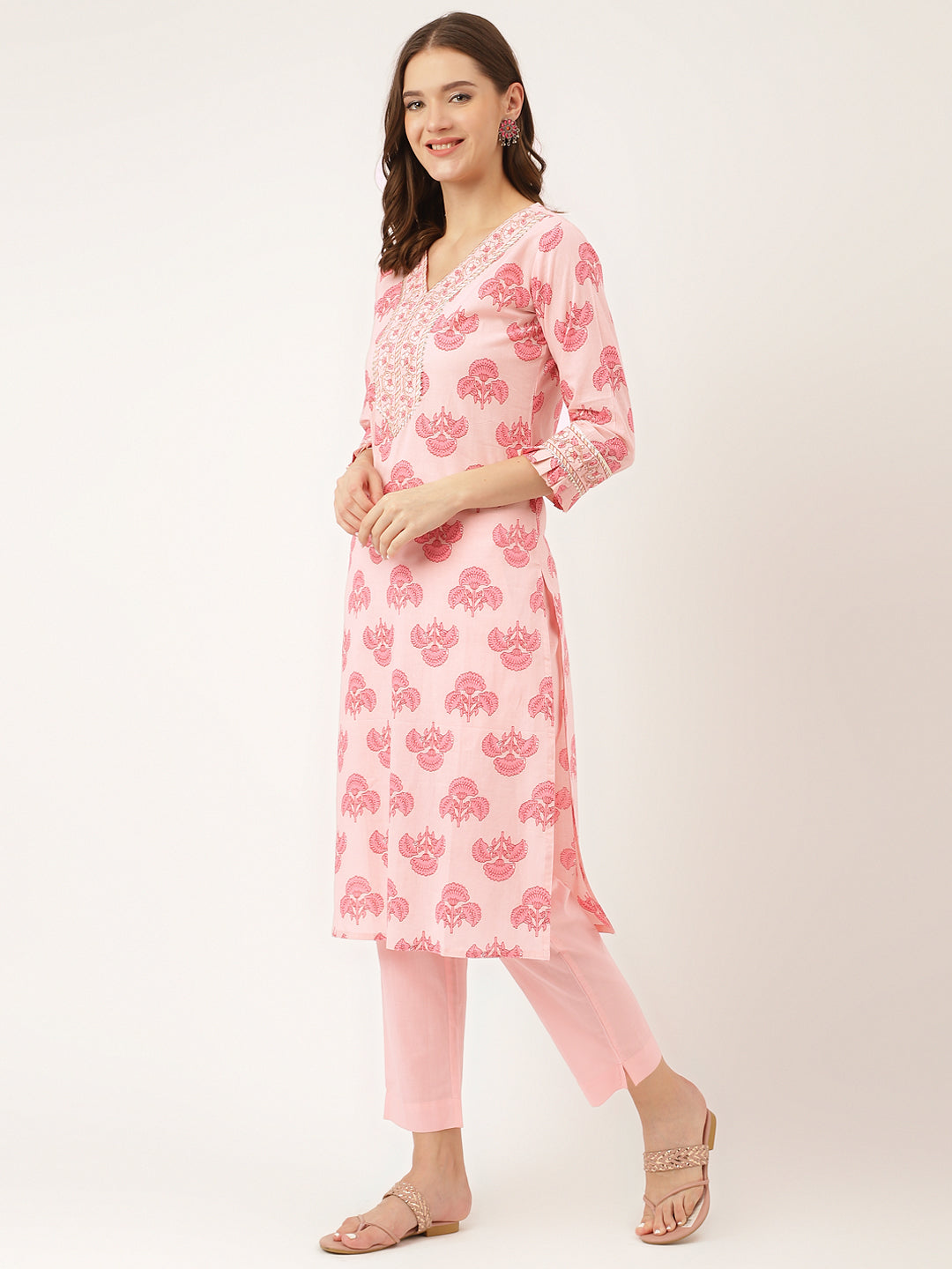 Pink-Cotton-Floral-Print-3-Piece-Kurta-Set