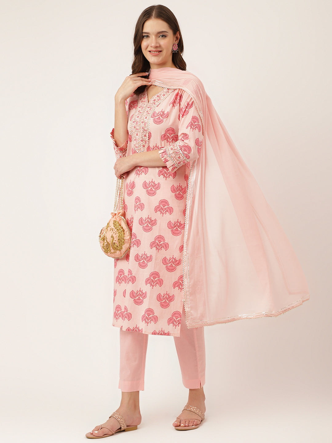 Pink-Cotton-Floral-Print-3-Piece-Kurta-Set