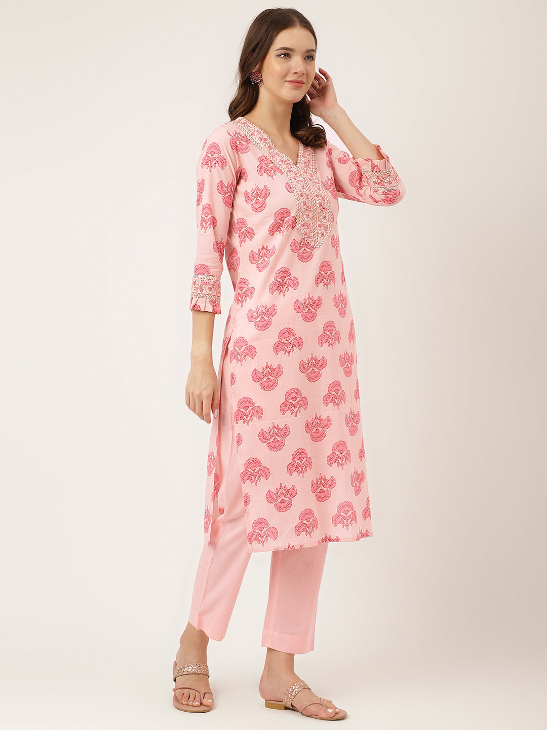 Pink-Cotton-Floral-Print-3-Piece-Kurta-Set