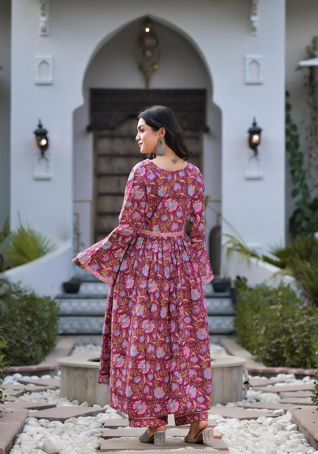 Magenta-Cotton-Hand-Block-Floral-Printed-Kurta-Set