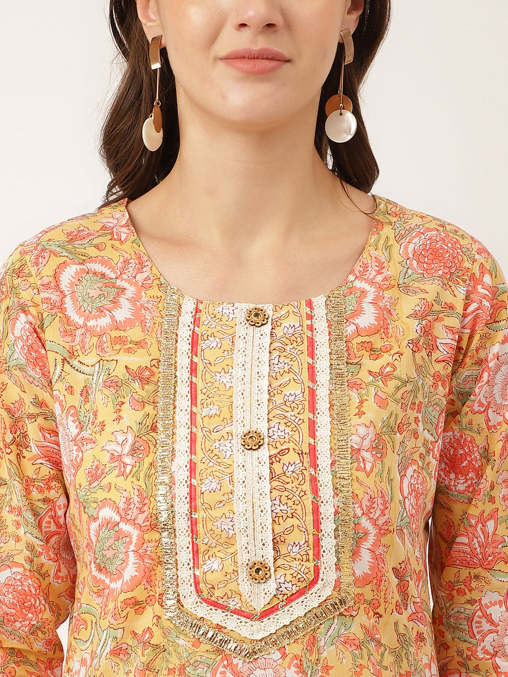 Yellow-Cotton-Hand-Block-Print-3-Piece-Kurta-Set