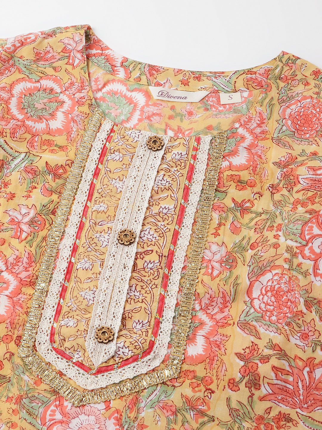 Yellow-Cotton-Hand-Block-Print-3-Piece-Kurta-Set