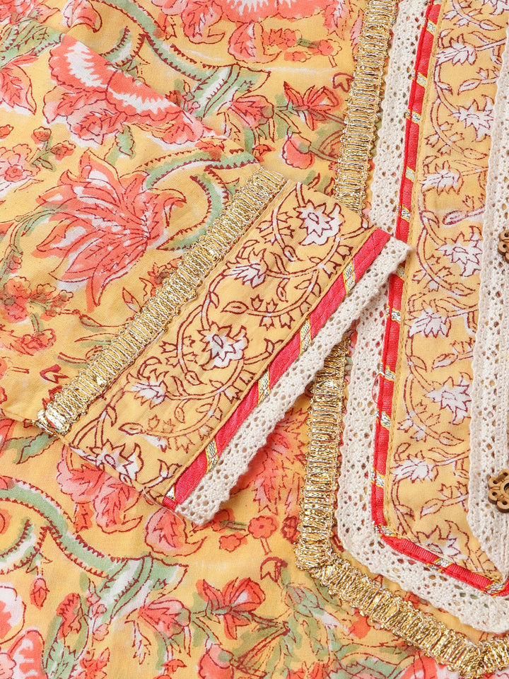Yellow-Cotton-Hand-Block-Print-3-Piece-Kurta-Set