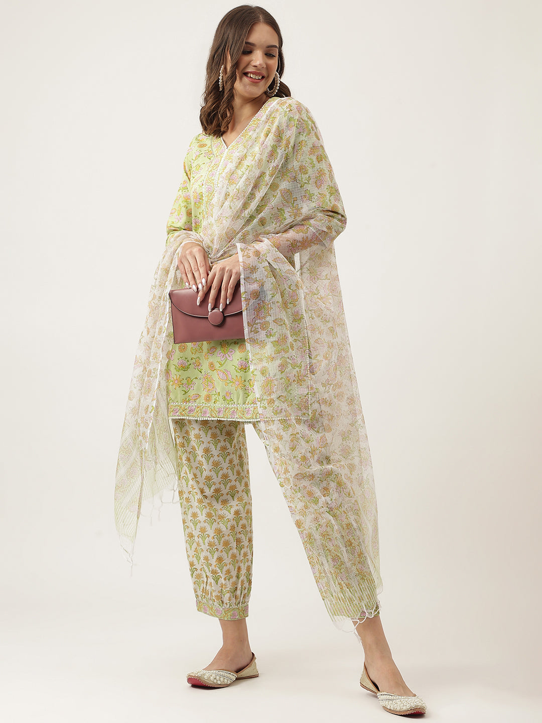 Green-Cotton-Floral-Printed-Straight-3-Piece-Kurta-Set