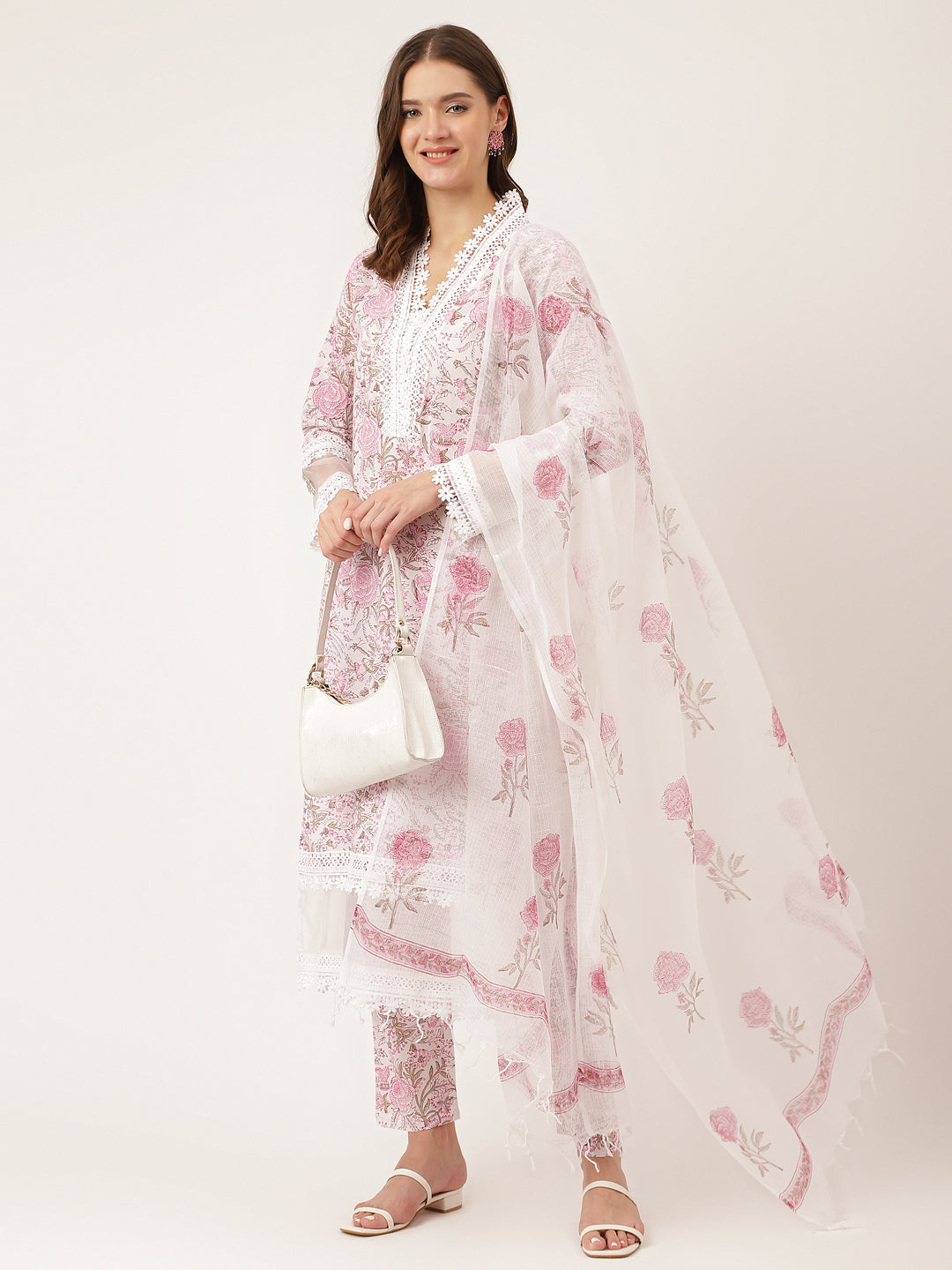 White-Cotton-Hand-Block-Print-3-Piece-Kurta-Set