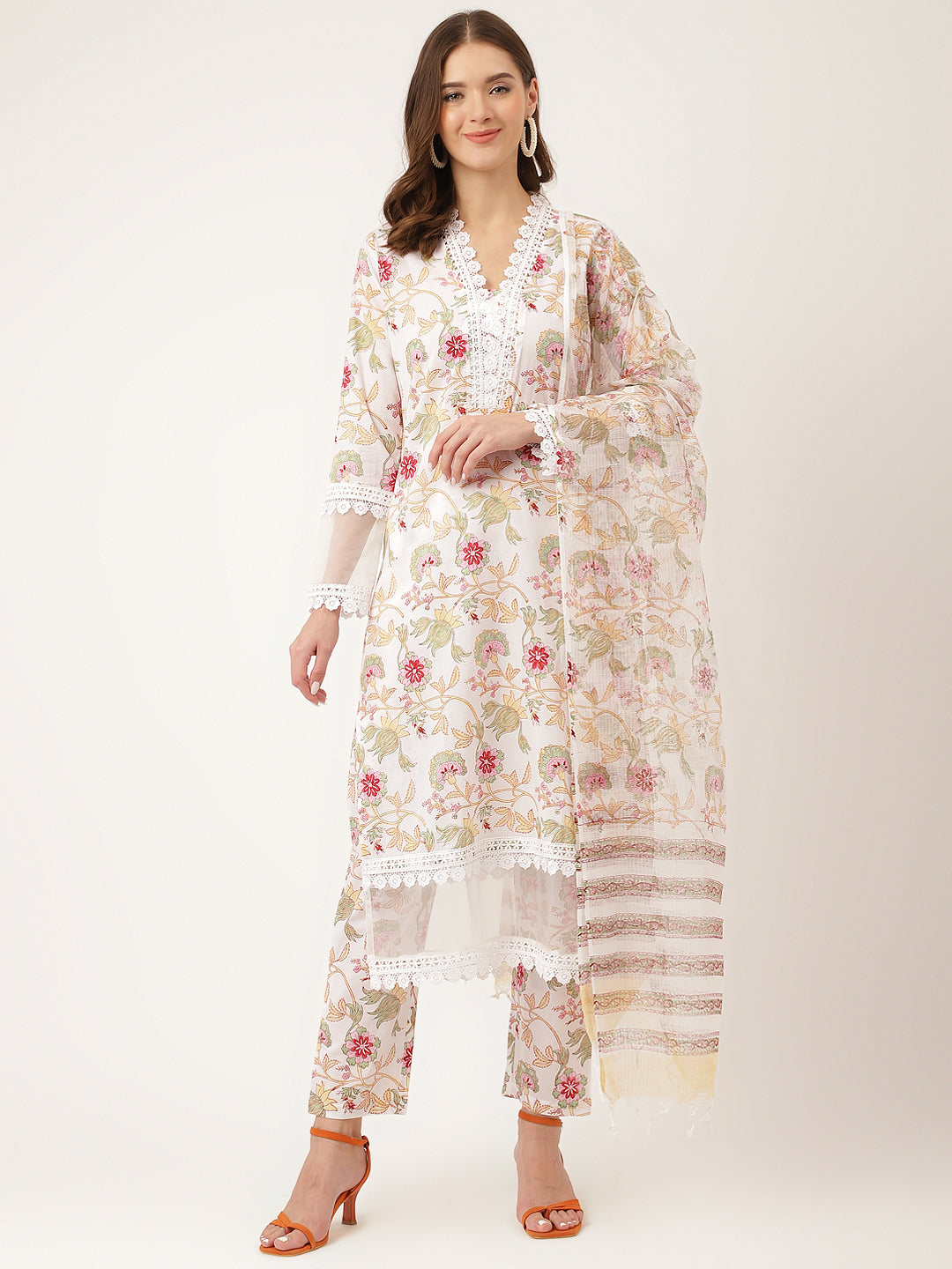 White-Cotton-Hand-Block-Print-3-Piece-Kurta-Set