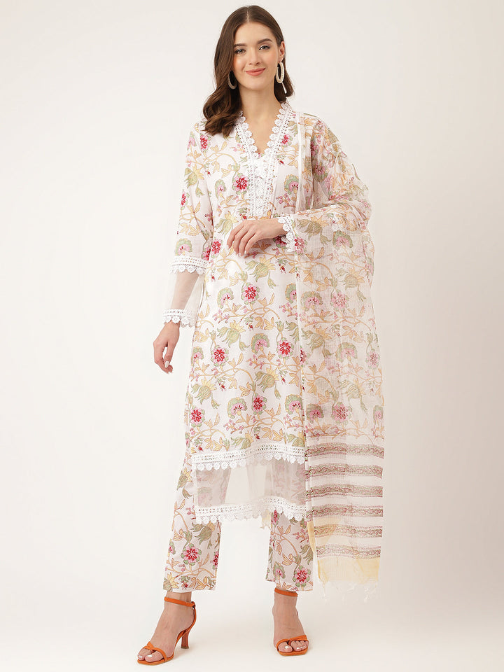 White-Cotton-Hand-Block-Print-3-Piece-Kurta-Set
