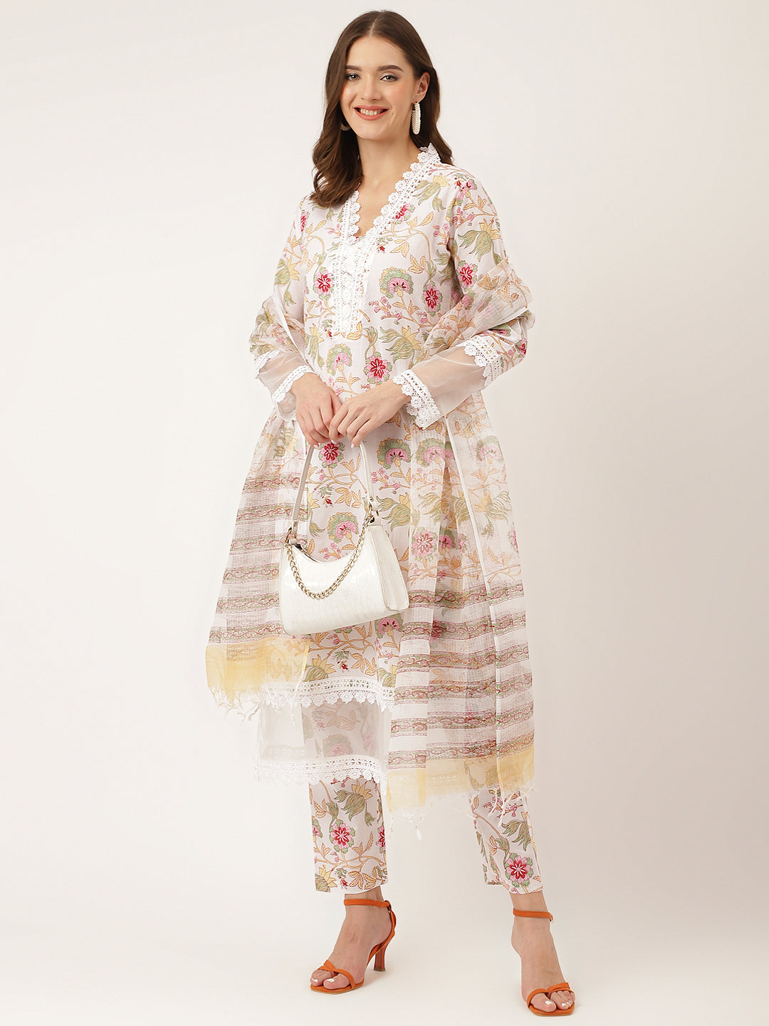 White-Cotton-Hand-Block-Print-3-Piece-Kurta-Set