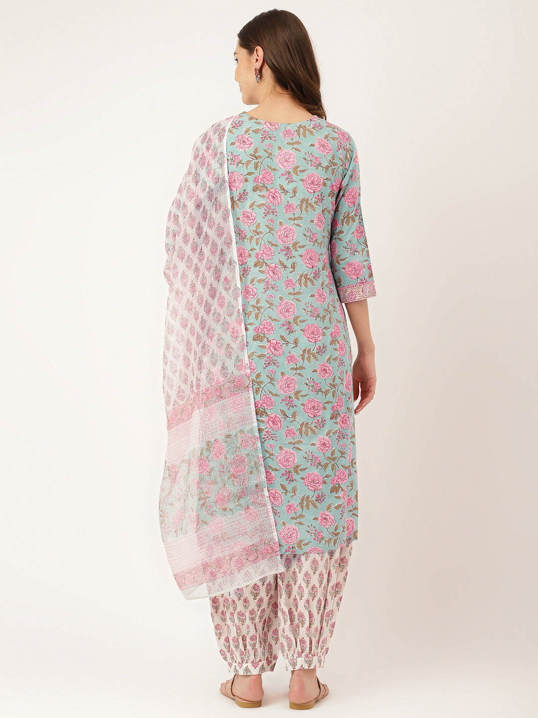 Green-Cotton-Hand-Block-Print-3-Piece-Kurta-Set