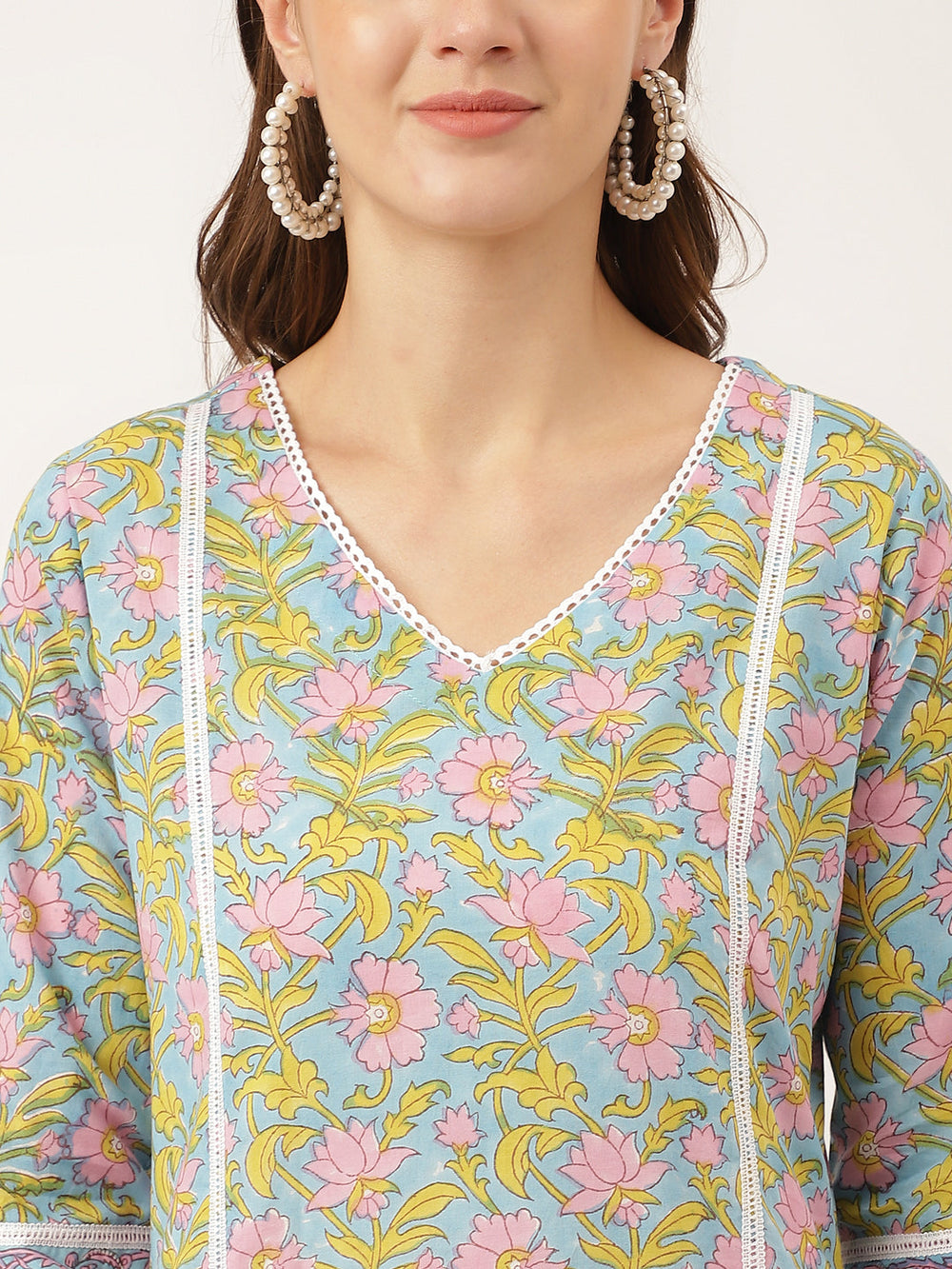 Blue-Cotton-Hand-Block-Print-3-Piece-Kurta-Set