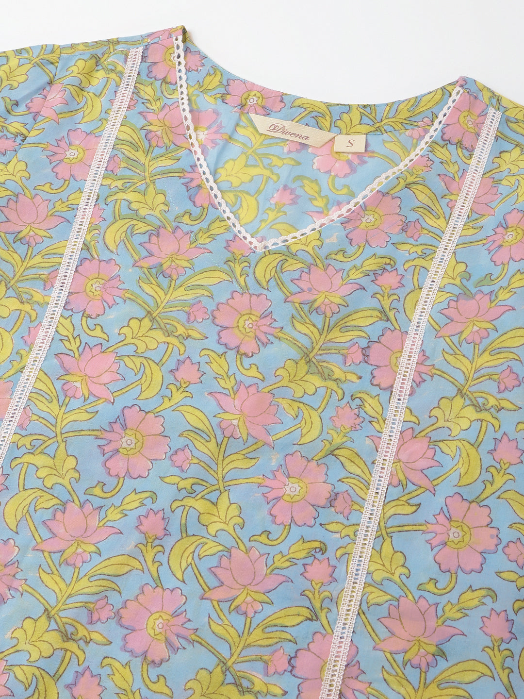 Blue-Cotton-Hand-Block-Print-3-Piece-Kurta-Set