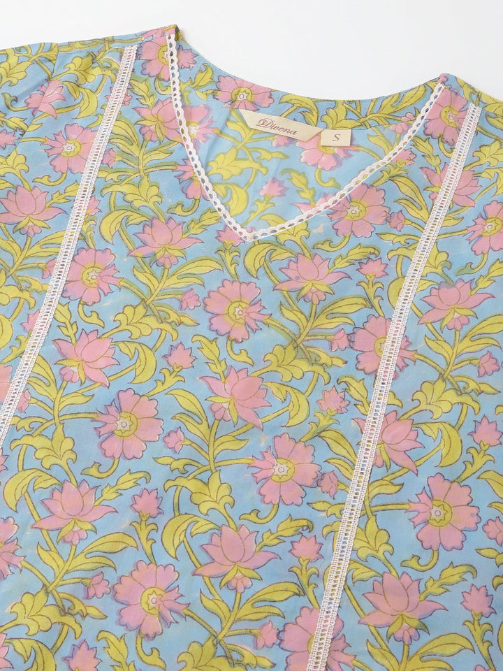 Blue-Cotton-Hand-Block-Print-3-Piece-Kurta-Set