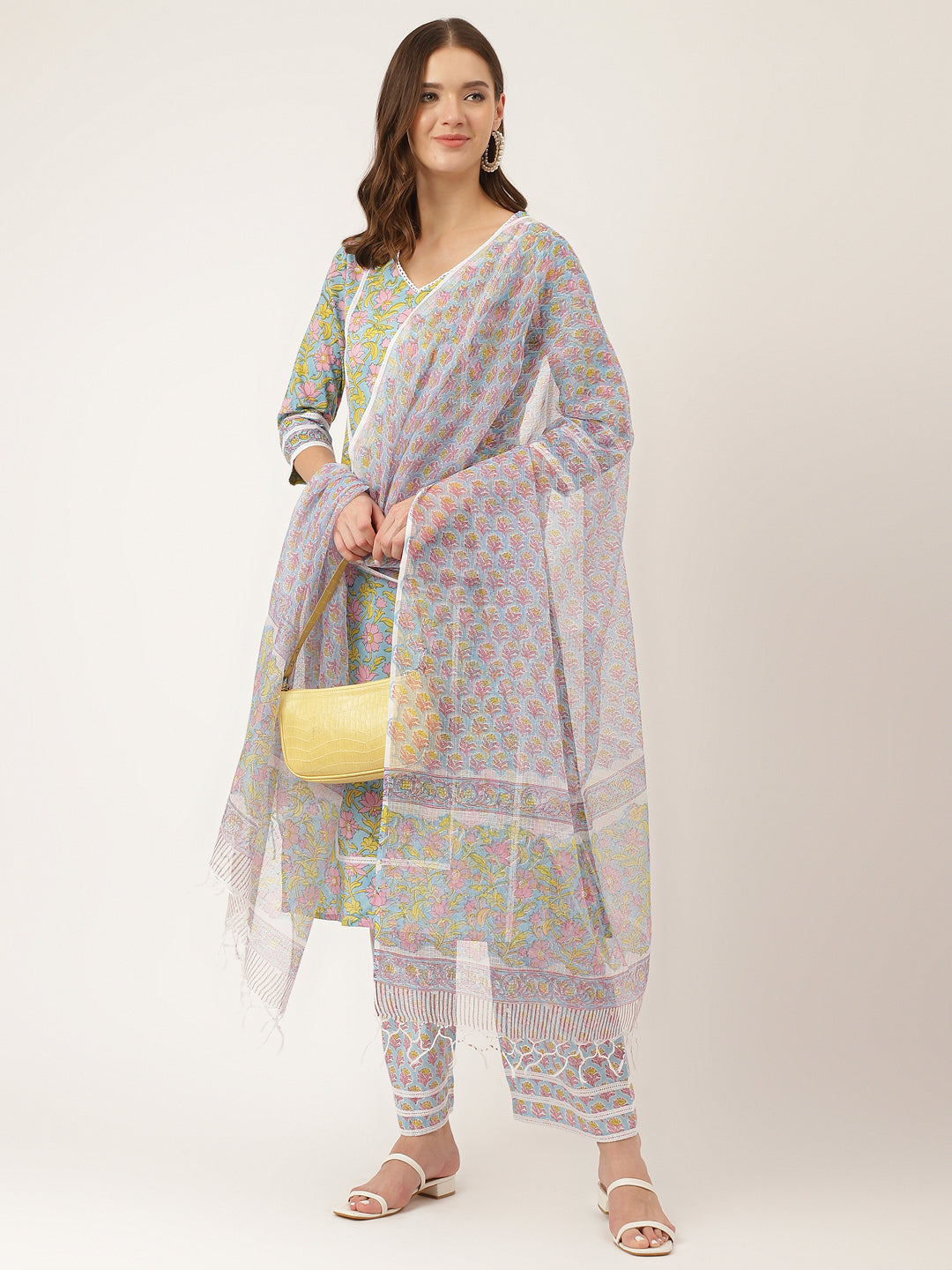 Blue-Cotton-Hand-Block-Print-3-Piece-Kurta-Set