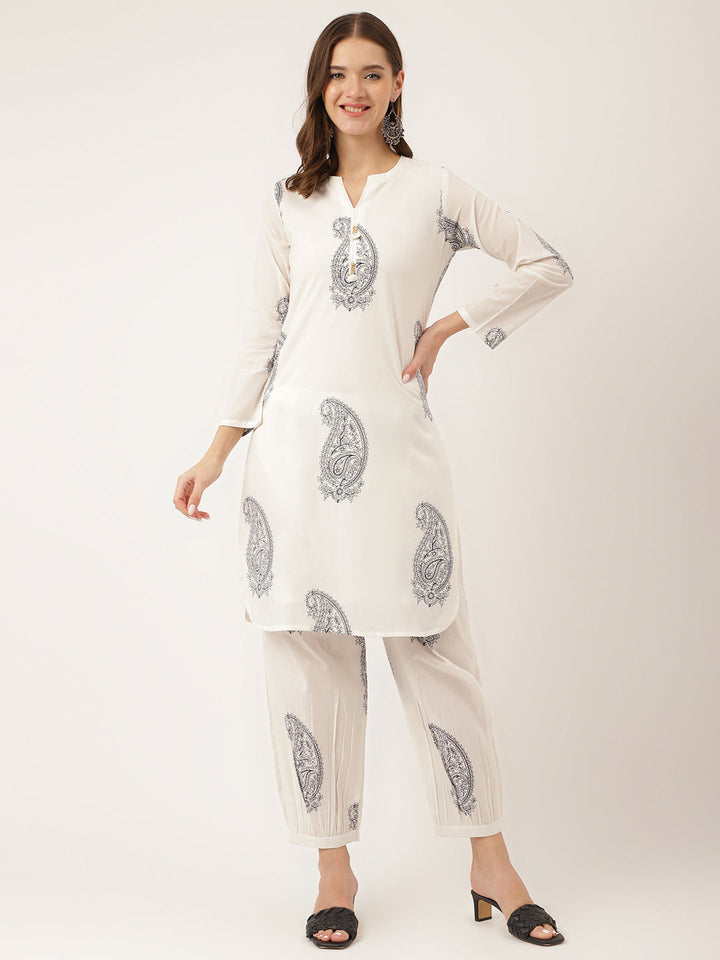 White-Cotton-Paisley-Print-2-Piece-Kurta-Set