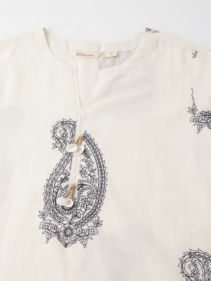 White-Cotton-Paisley-Print-2-Piece-Kurta-Set