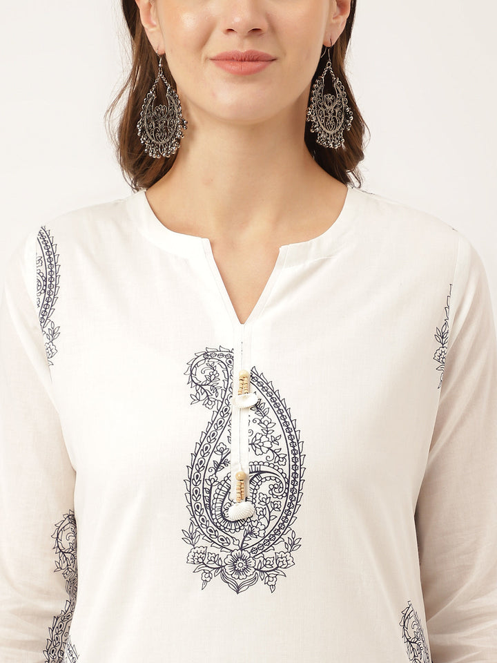 White-Cotton-Paisley-Print-2-Piece-Kurta-Set